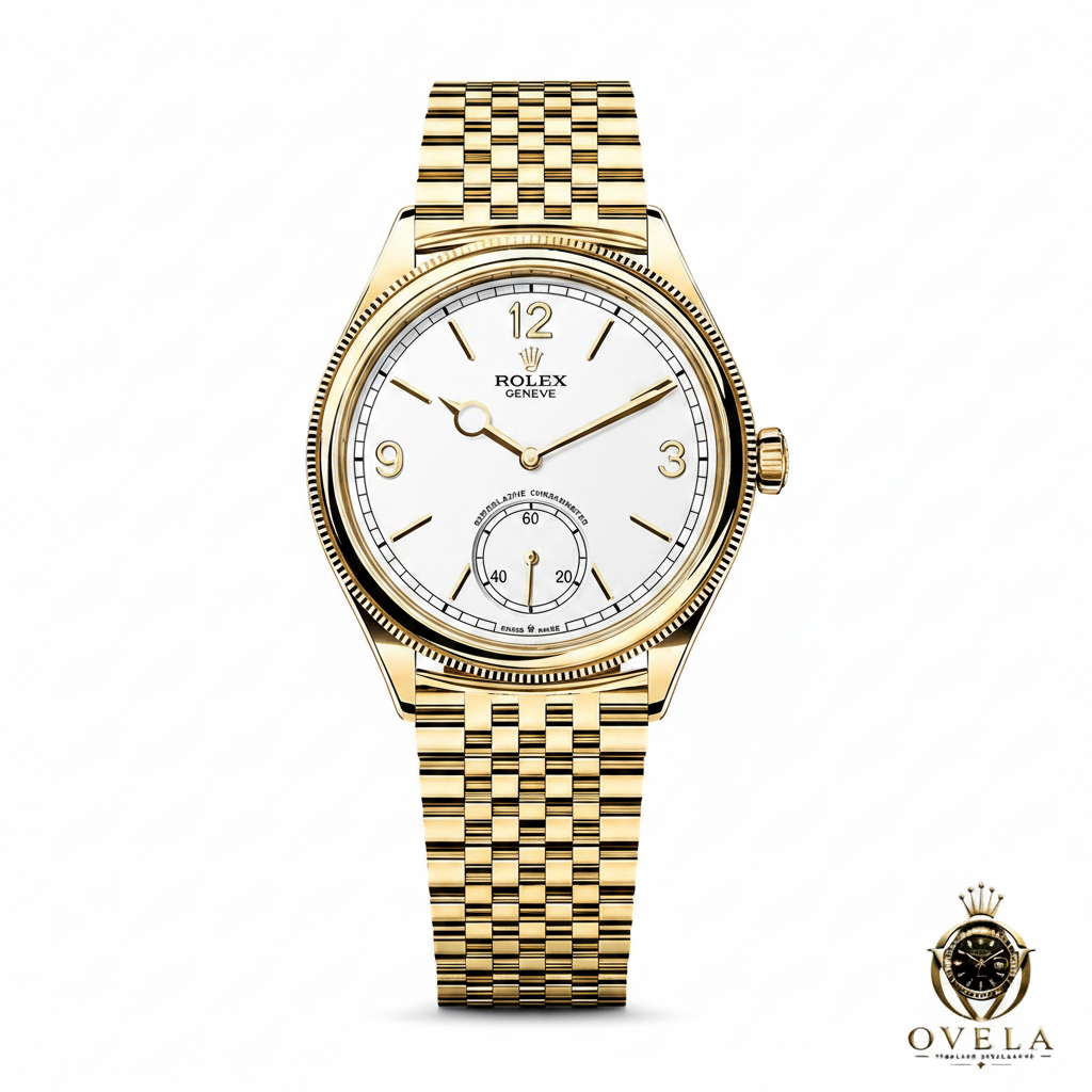 Montre 1908 dorée cadran blanc sur fond blanc