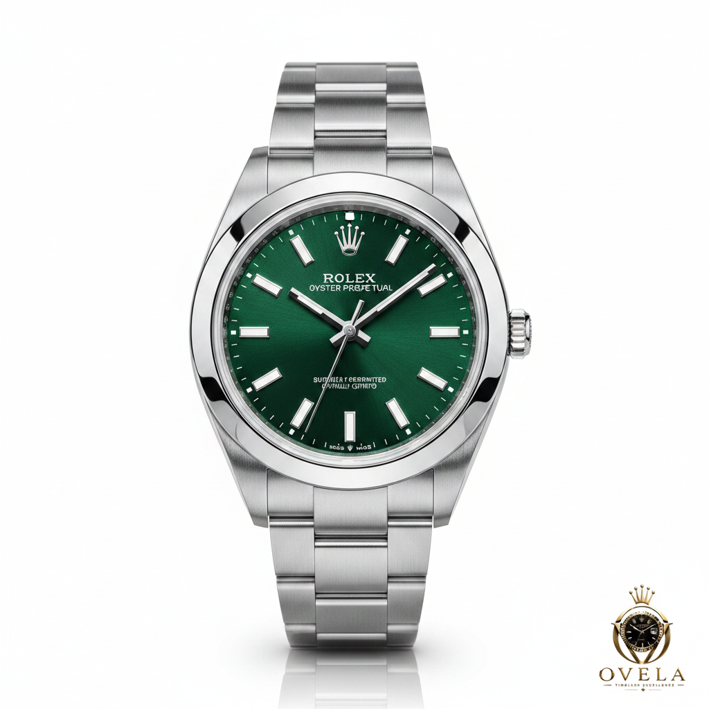 Rolex Oyster Perpetual Vert - Fond blanc avec logo OVELA