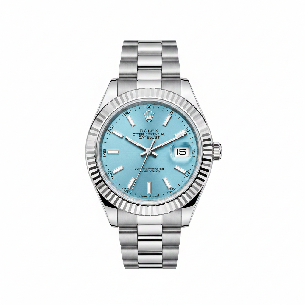 Rolex Datejust bleu ciel fond blanc