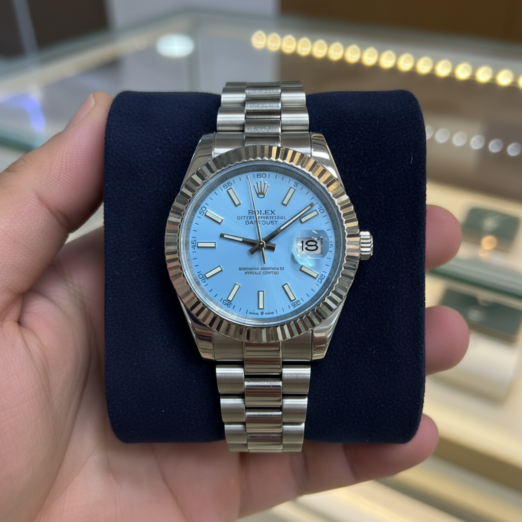 Rolex Datejust bleu ciel velours marine