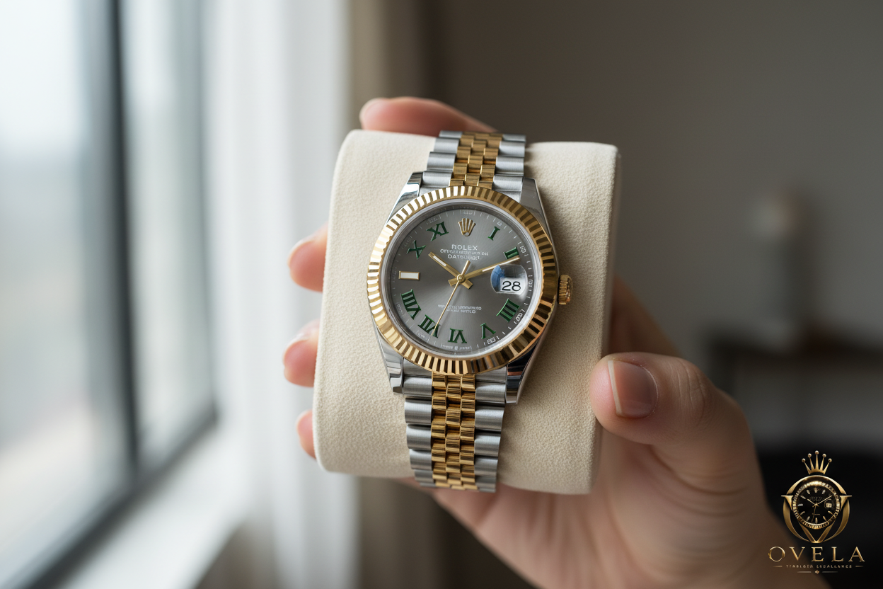 Rolex Datejust Bicolore Wimbledon - En main près de la fenêtre