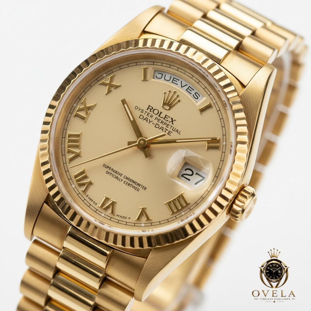 Rolex Day-Date - Gros plan cadran champagne chiffres romains