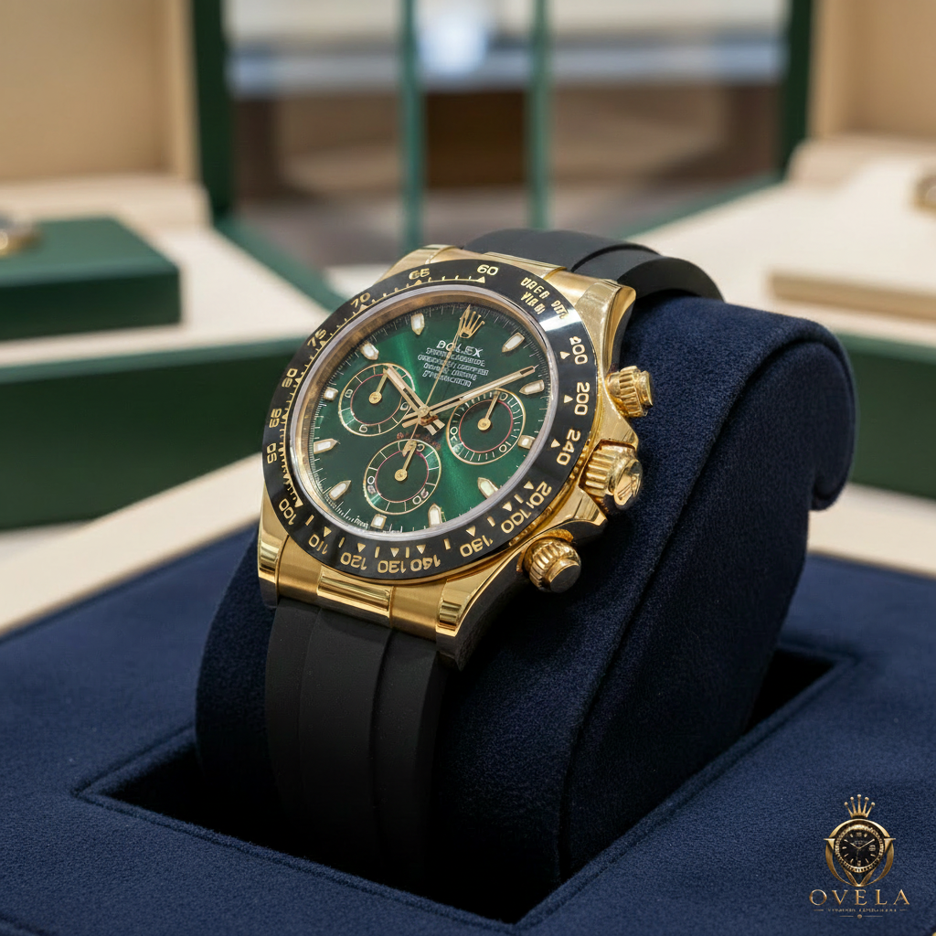 Rolex Daytona Vert - Coussin boutique avec logo OVELA