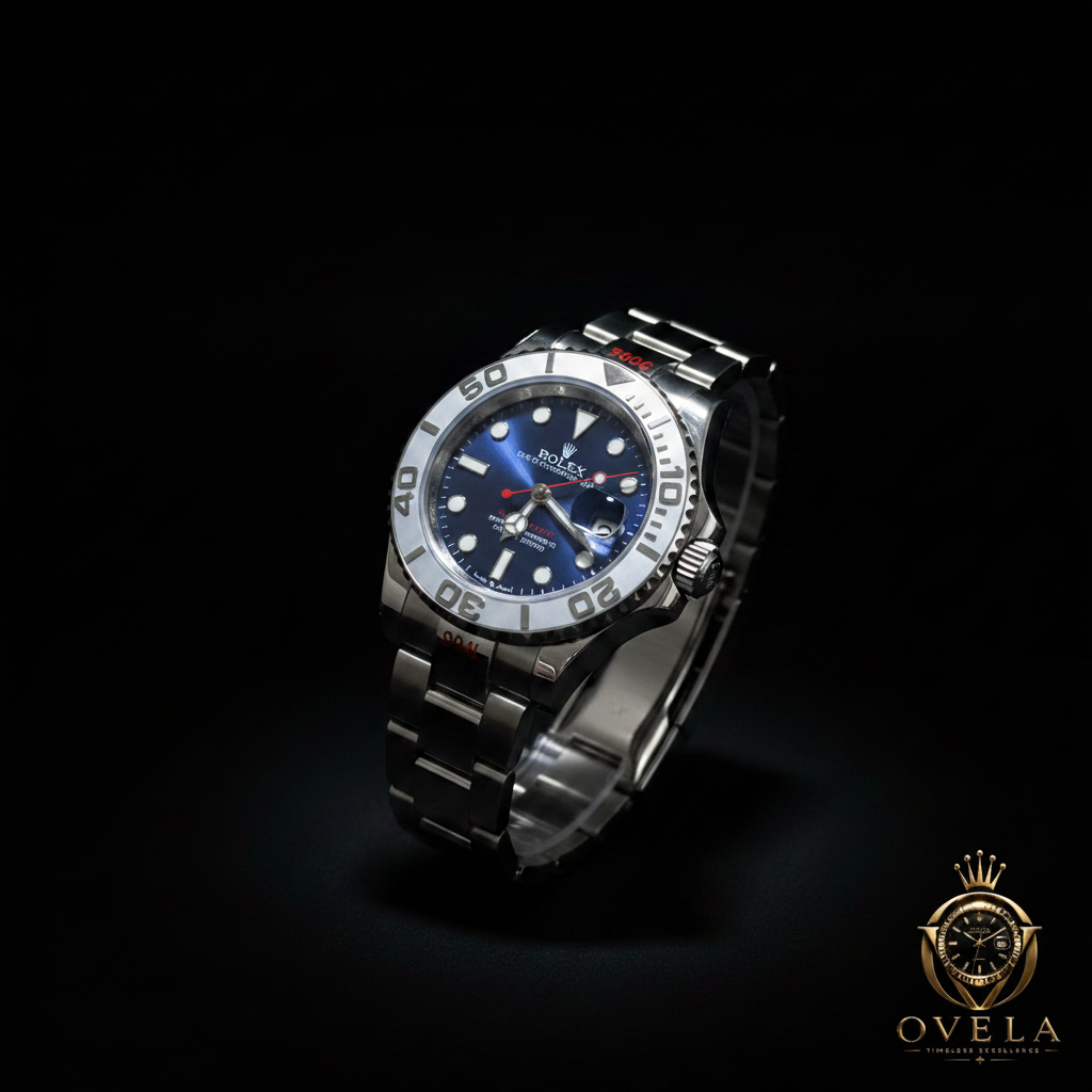 Rolex Yacht-Master Bleu - Fond noir avec logo OVELA