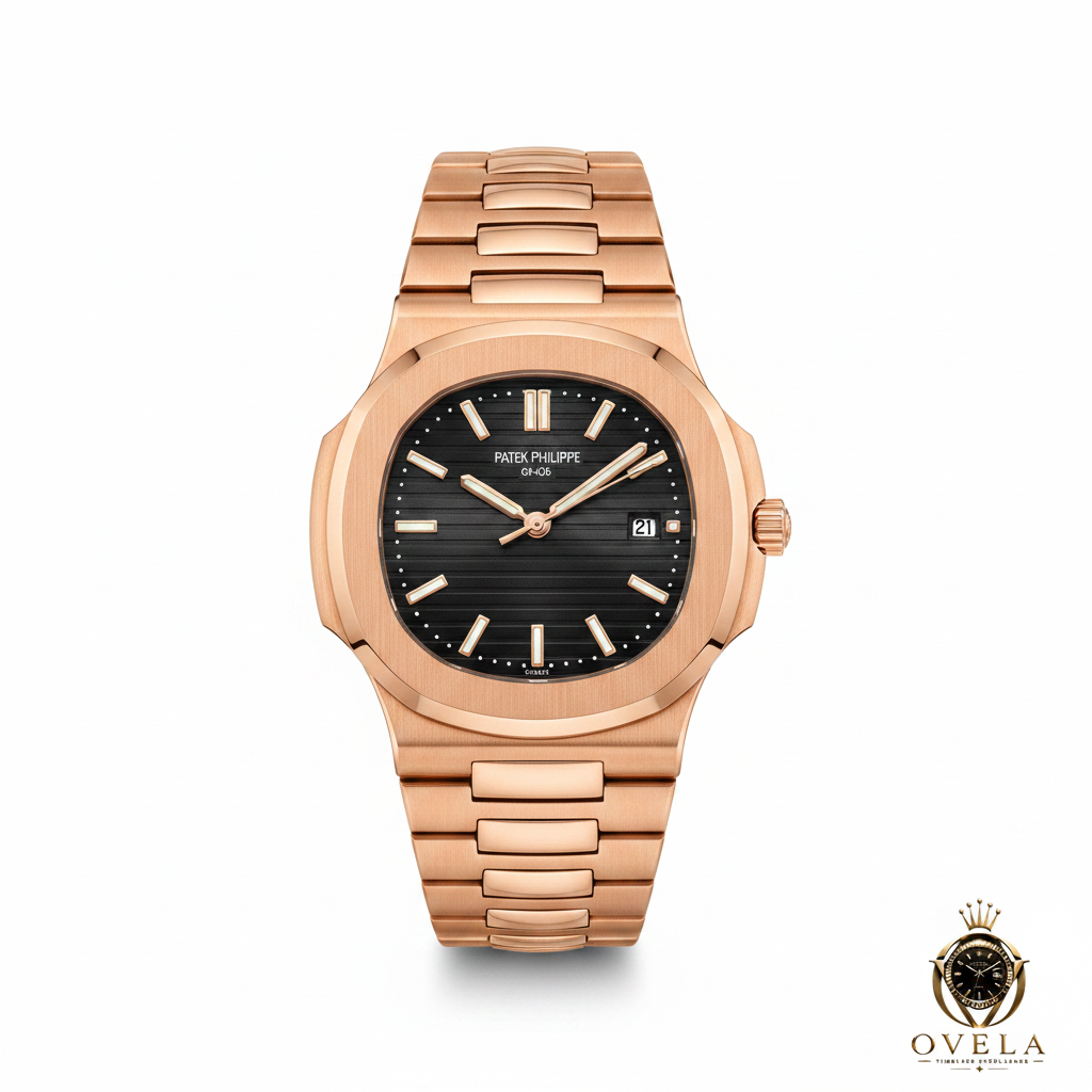 Patek Philippe Nautilus Or Rose Noir - Photo de couverture fond blanc