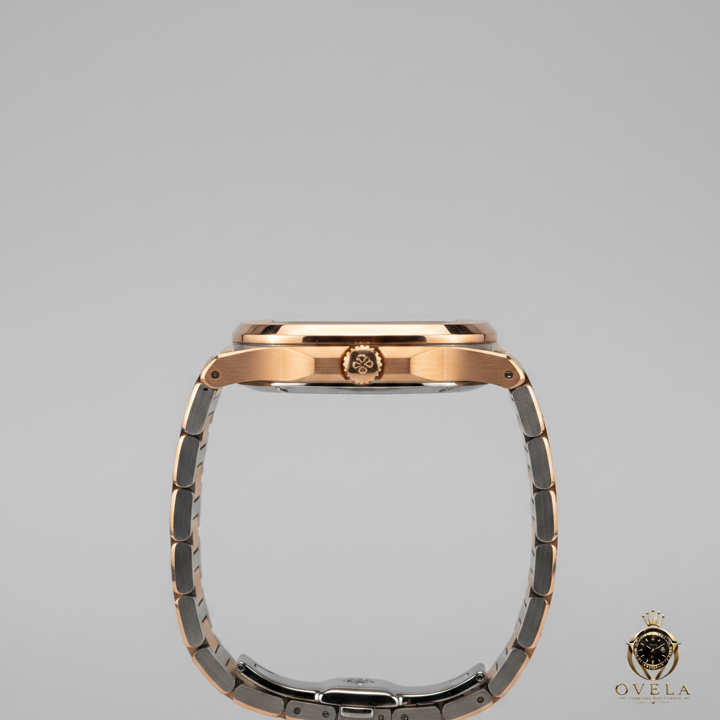 Patek Philippe Nautilus Bicolore - Vue profil avec logo OVELA