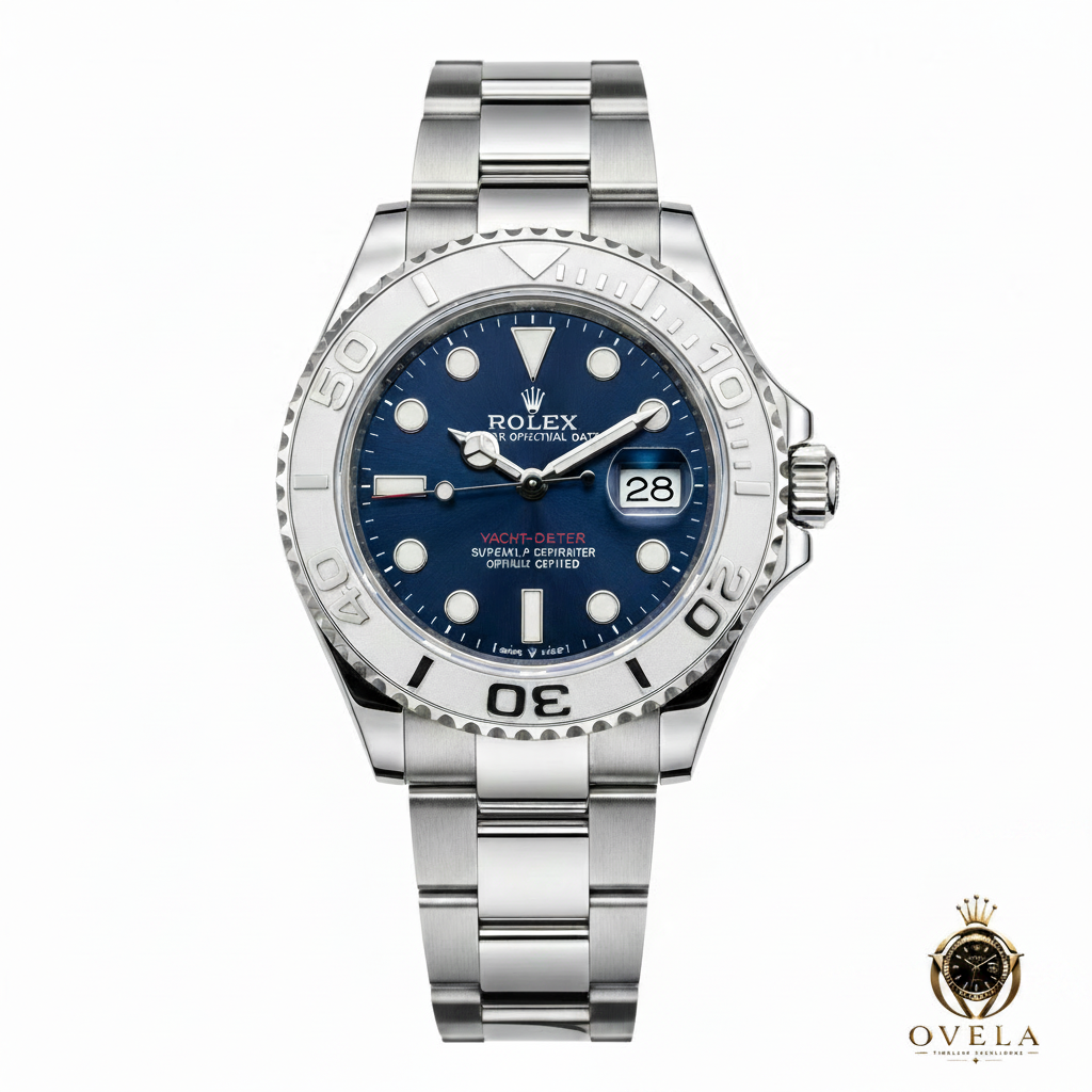 Rolex Yacht-Master Bleu - Fond blanc avec logo OVELA