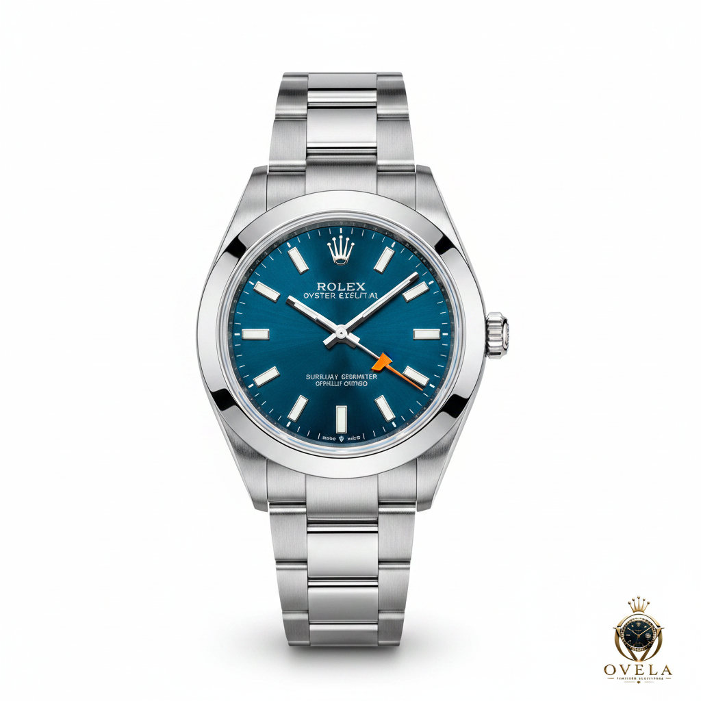 Rolex Milgauss Z-Blue - Fond blanc avec logo OVELA
