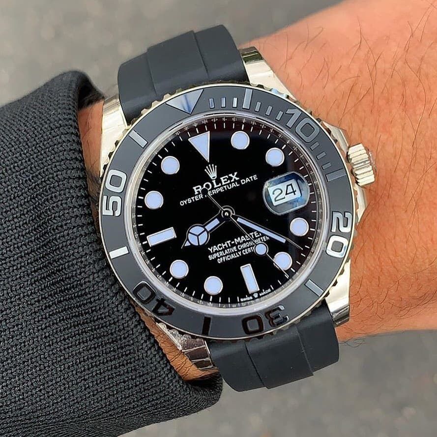 Rolex Yacht-Master White Gold Black Bezel & OysterFlex Rubber Strap