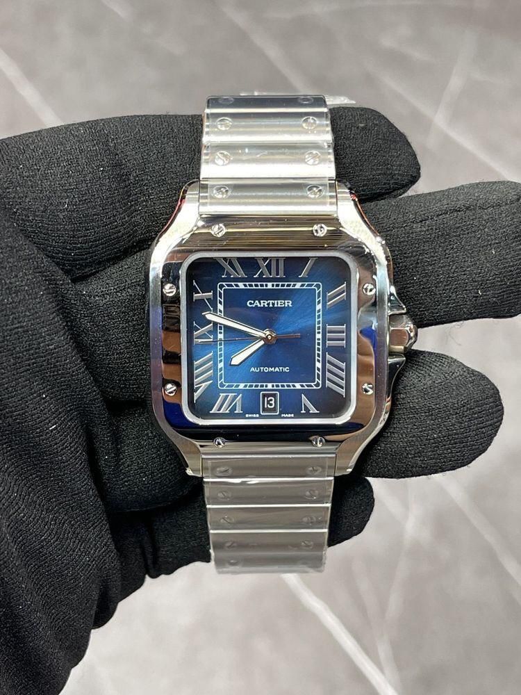 Cartier SANTOS de Cartier grand modèle fond bleu