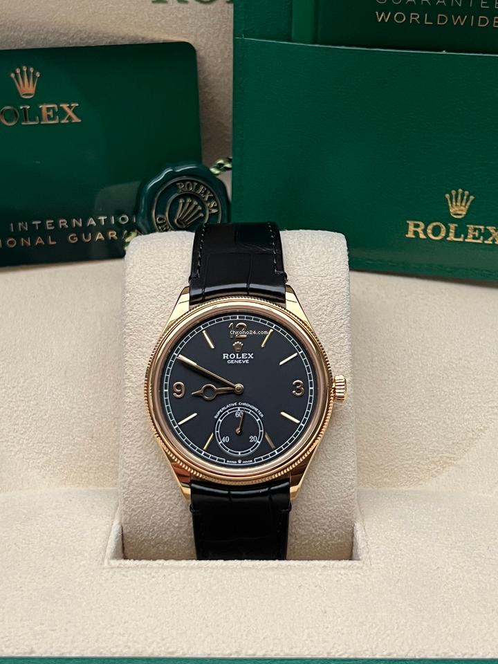 Rolex 1908, 39 mm, 18 ct yellow gold, polished finish, M52508-0002 ceinture noir