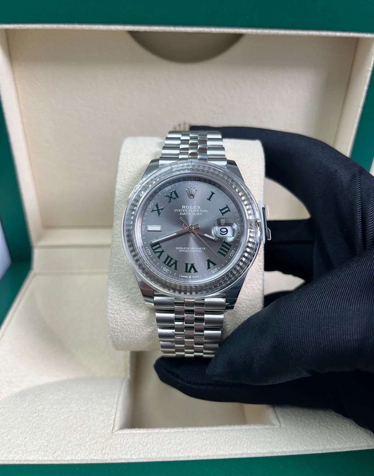 Rolex Datejust Wimbledon Dial Fluted Bezel Jubilee Bracelet