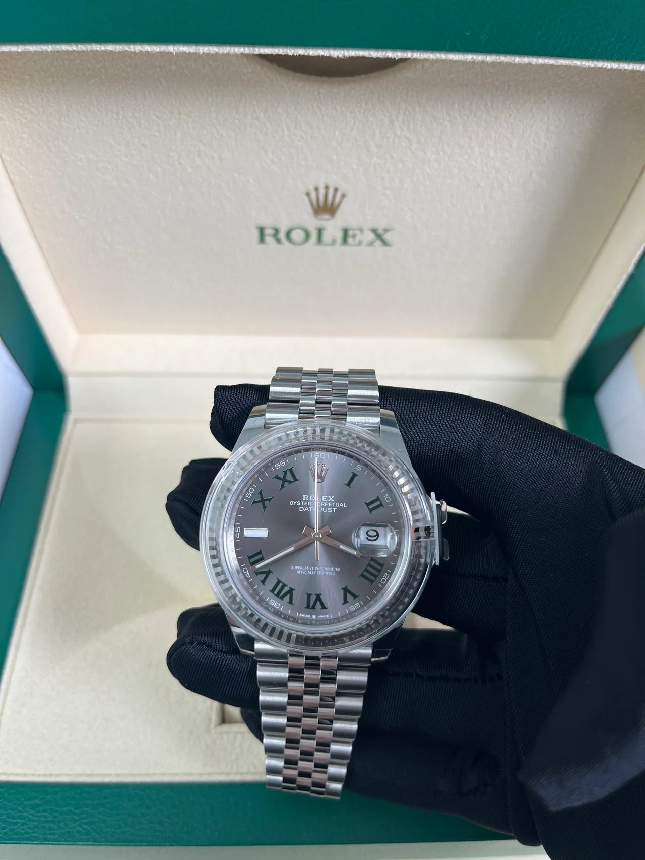 Rolex Datejust Wimbledon Dial Fluted Bezel Jubilee Bracelet