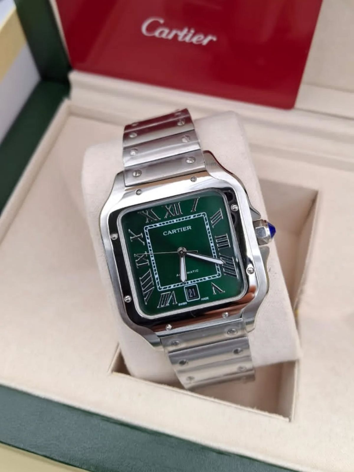 Cartier SANTOS de Cartier grand modèle fond vert