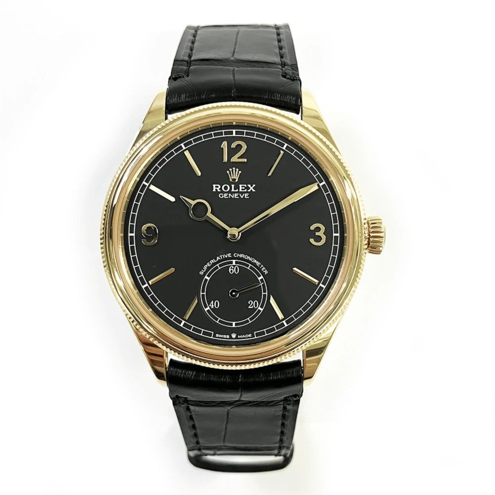 Rolex 1908, 39 mm, 18 ct yellow gold, polished finish, M52508-0002 ceinture noir