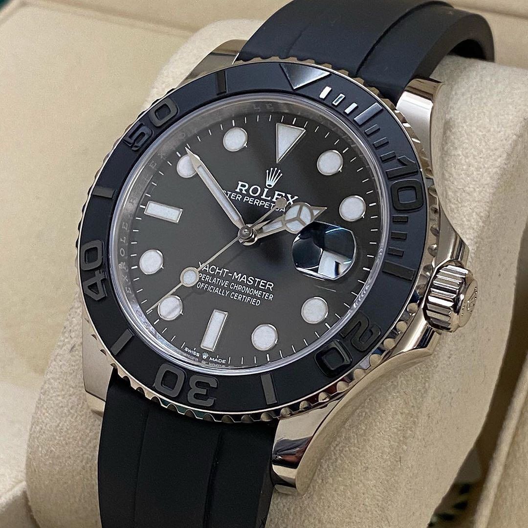 Rolex Yacht-Master White Gold Black Bezel & OysterFlex Rubber Strap