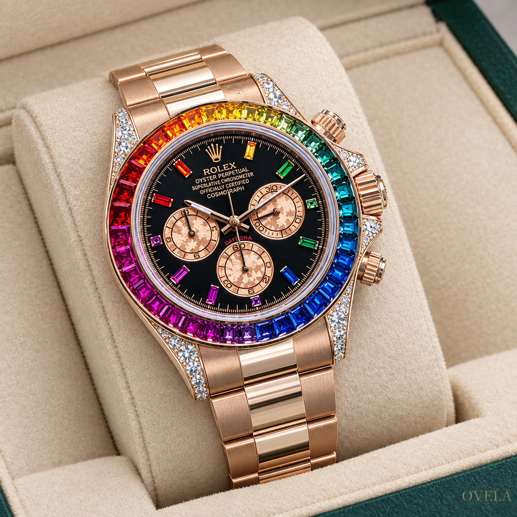 Rolex Daytona Cosmograph Rainbow –  Everose  Lunette  Multicolores, Cadran Noir