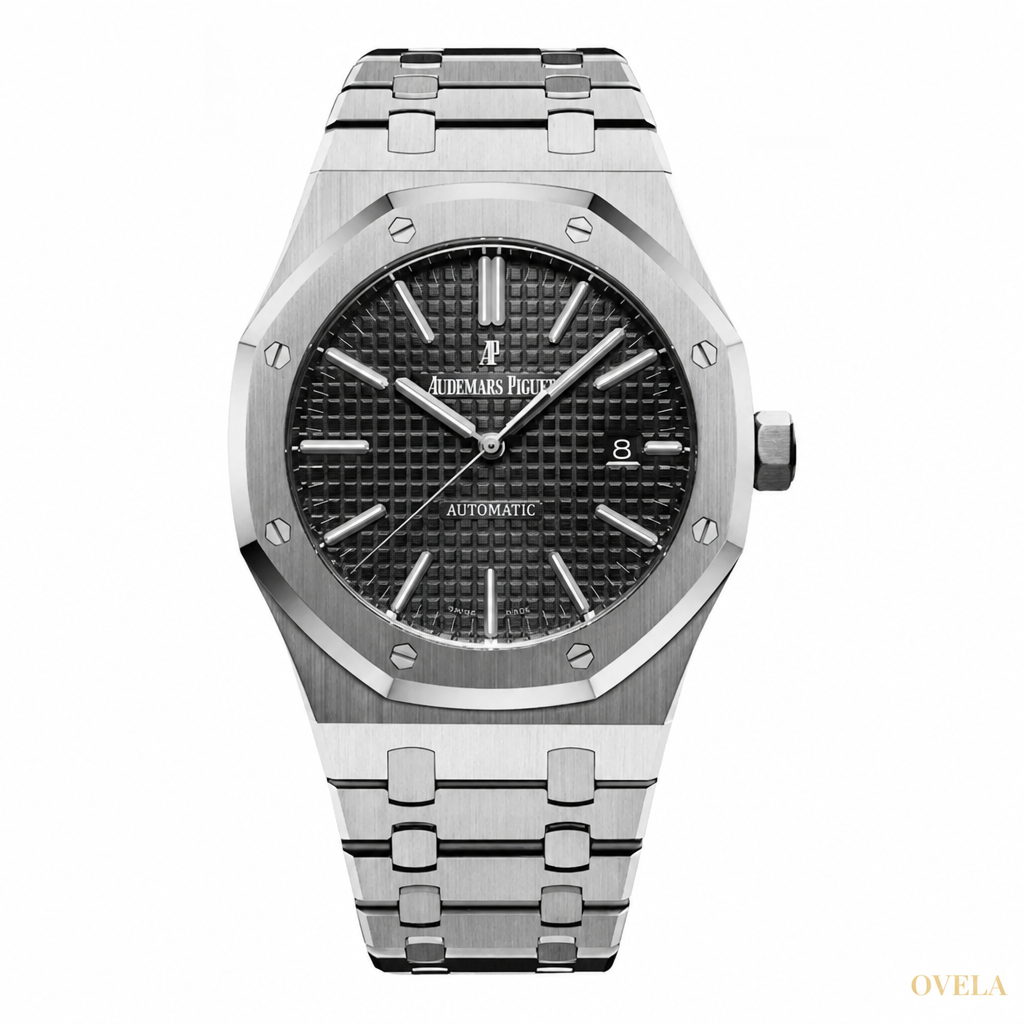Audemars Piguet Royal Oak – Full Acier Oystersteel, Cadran Noir Tapisserie, Date