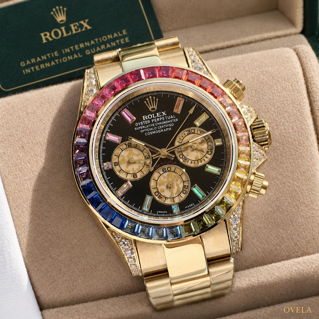 Rolex Daytona Cosmograph | Rainbow | Doré | Cadran Noir | Bracelet Oyster