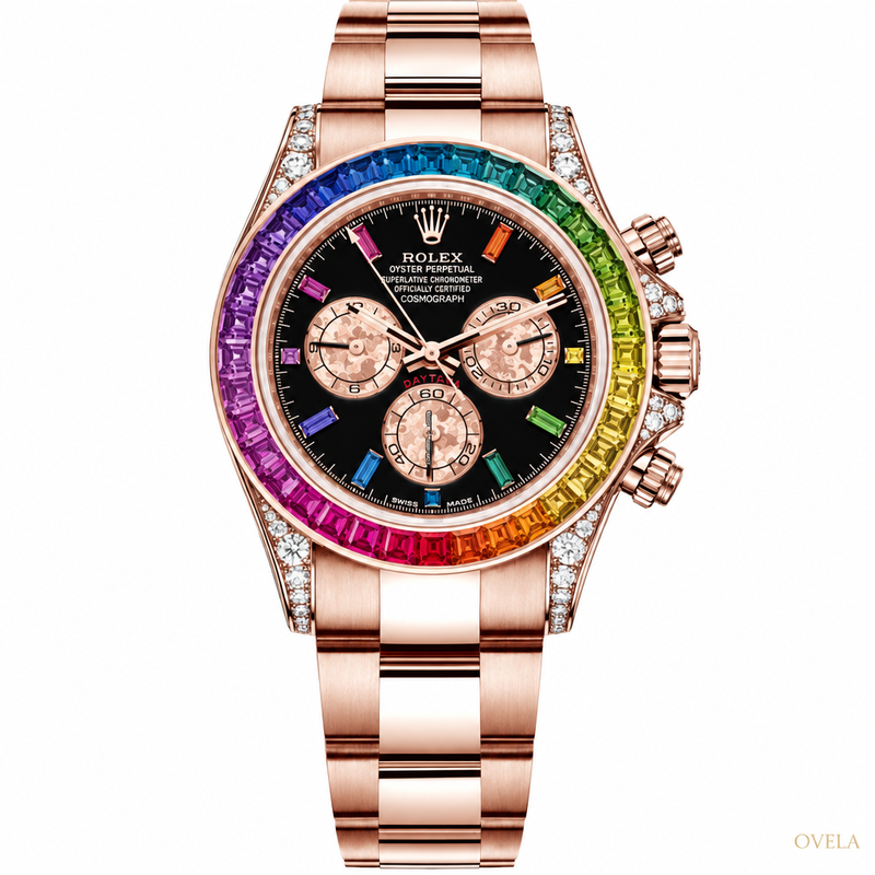 Rolex Daytona Cosmograph Rainbow –  Everose  Lunette  Multicolores, Cadran Noir