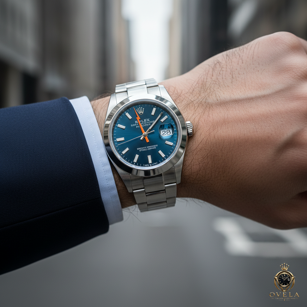 Rolex Milgauss Z-Blue - Poignet costume avec logo OVELA