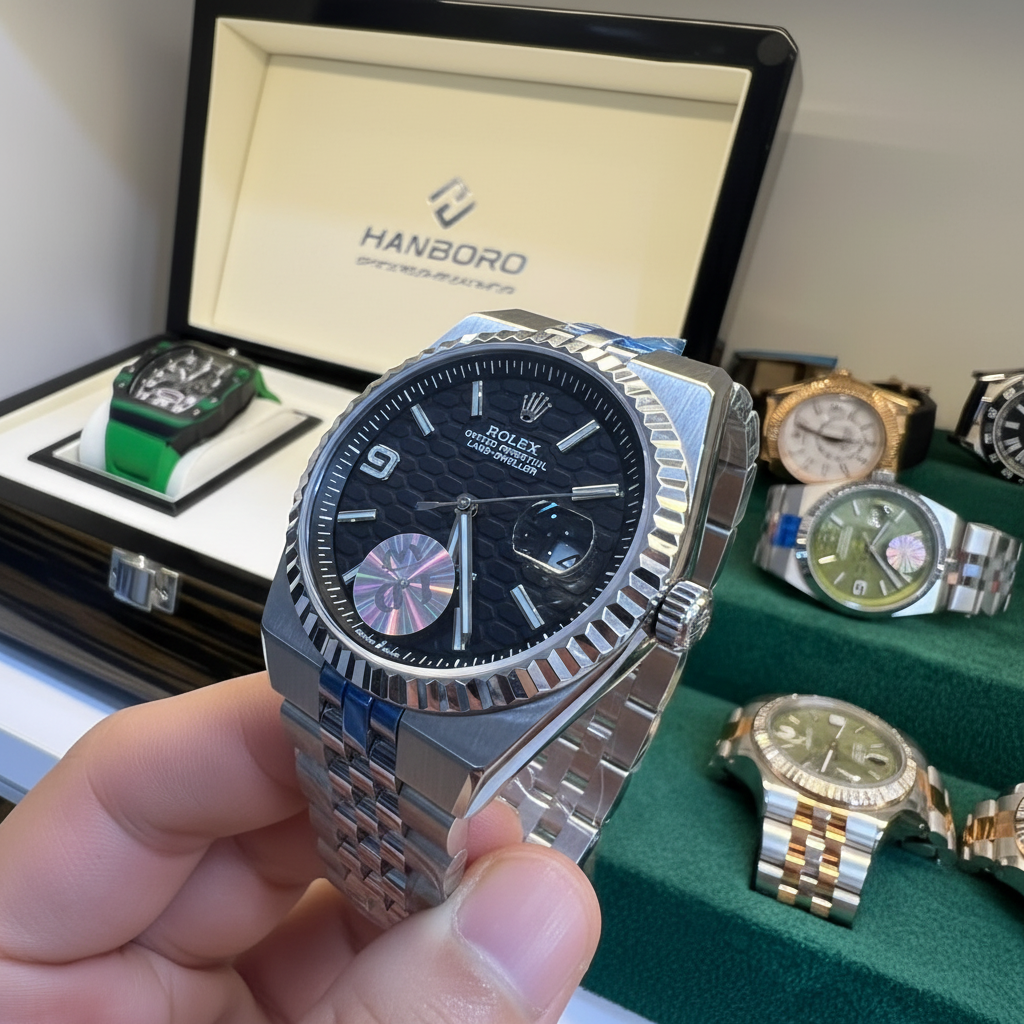 Rolex Land-Dweller cadran noir fond sombre