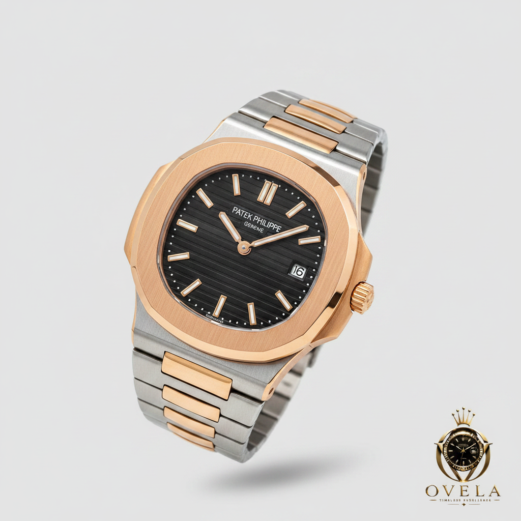 Patek Philippe Nautilus Bicolore - Vue plongeante avec logo OVELA