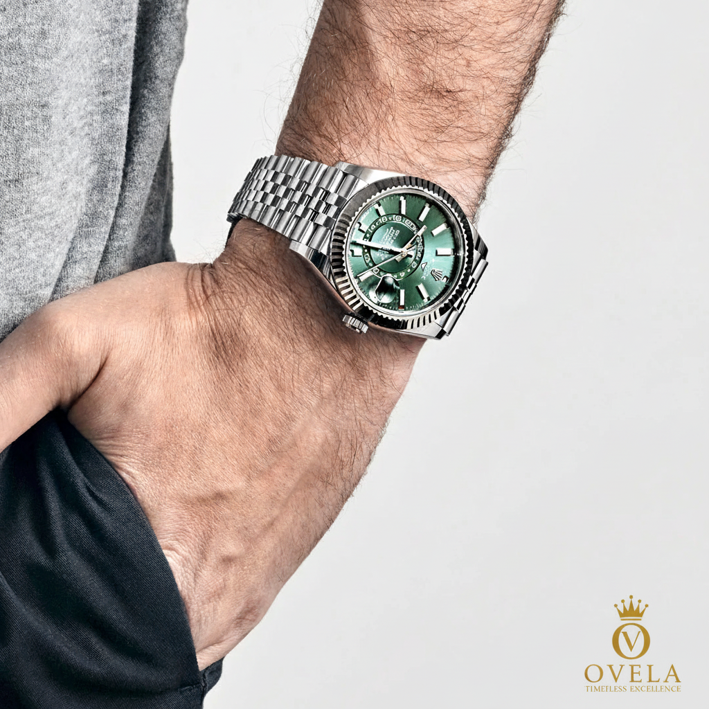 Sky-Dweller Green Jubilee - Poignet pull gris avec logo OVELA