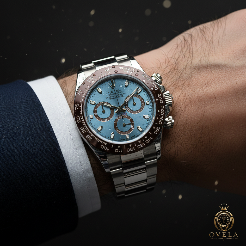 Rolex Daytona Platine - Poignet costume avec logo OVELA