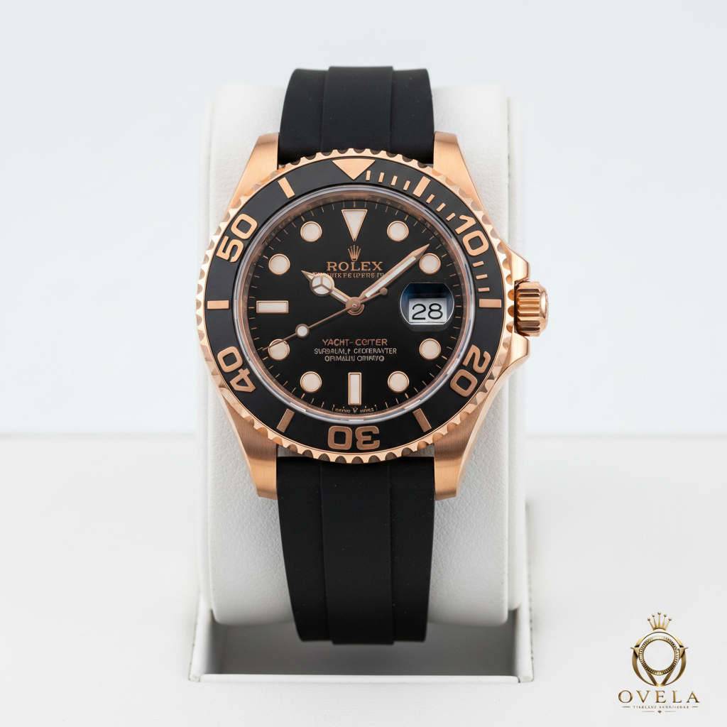 Rolex Yacht-Master Or Rose - Support blanc avec logo OVELA