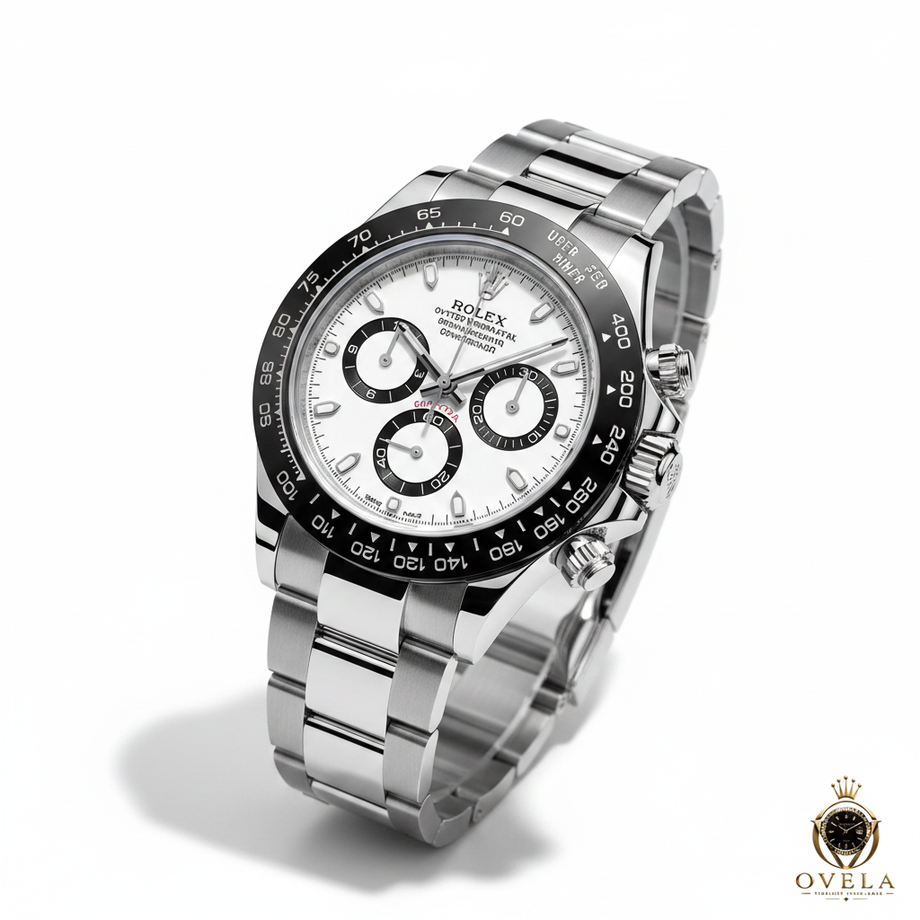 Rolex Daytona Blanc - Studio 3/4 avec logo OVELA