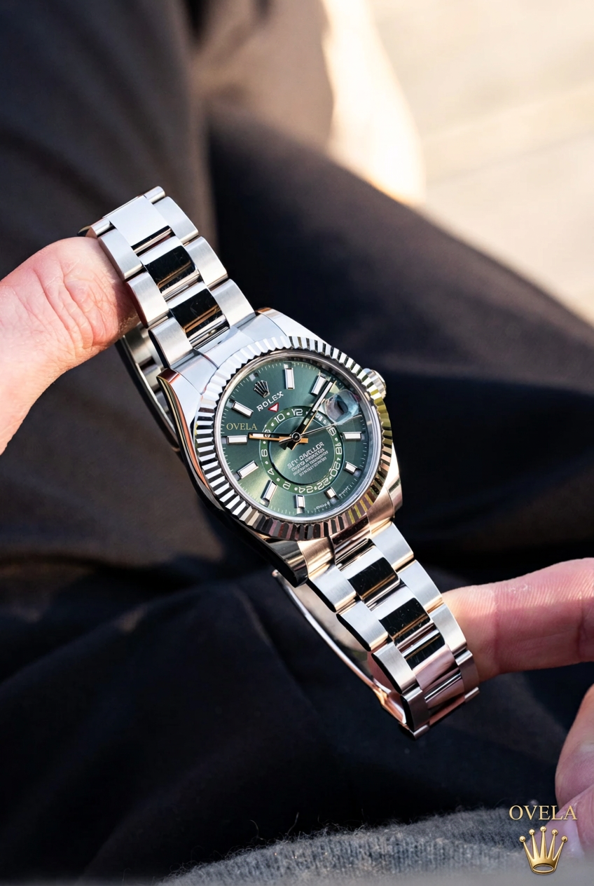 Montre présentée à la main avec logo OVELA