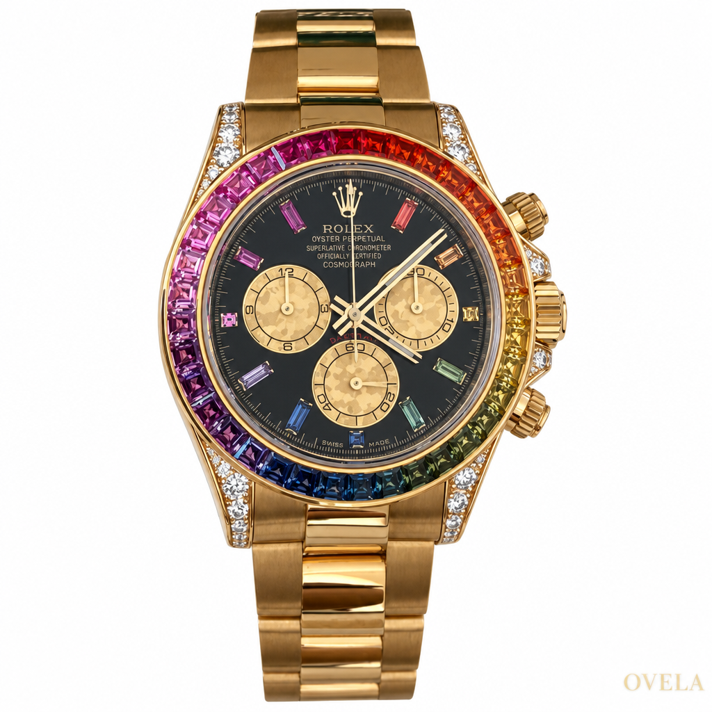 Rolex Daytona Rainbow Or Jaune fond blanc
