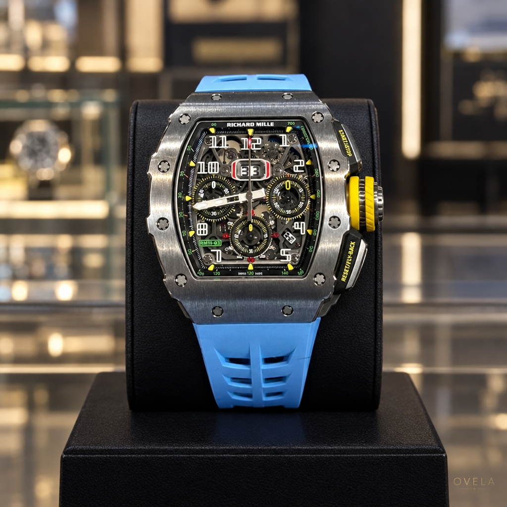 Richard Mille RM11-03 Titane bleu ciel stand noir boutique
