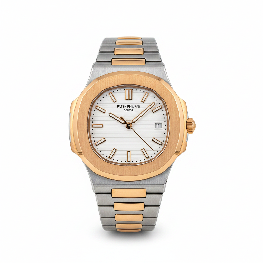 Patek Philippe Nautilus bicolore cover taille moyenne fond blanc