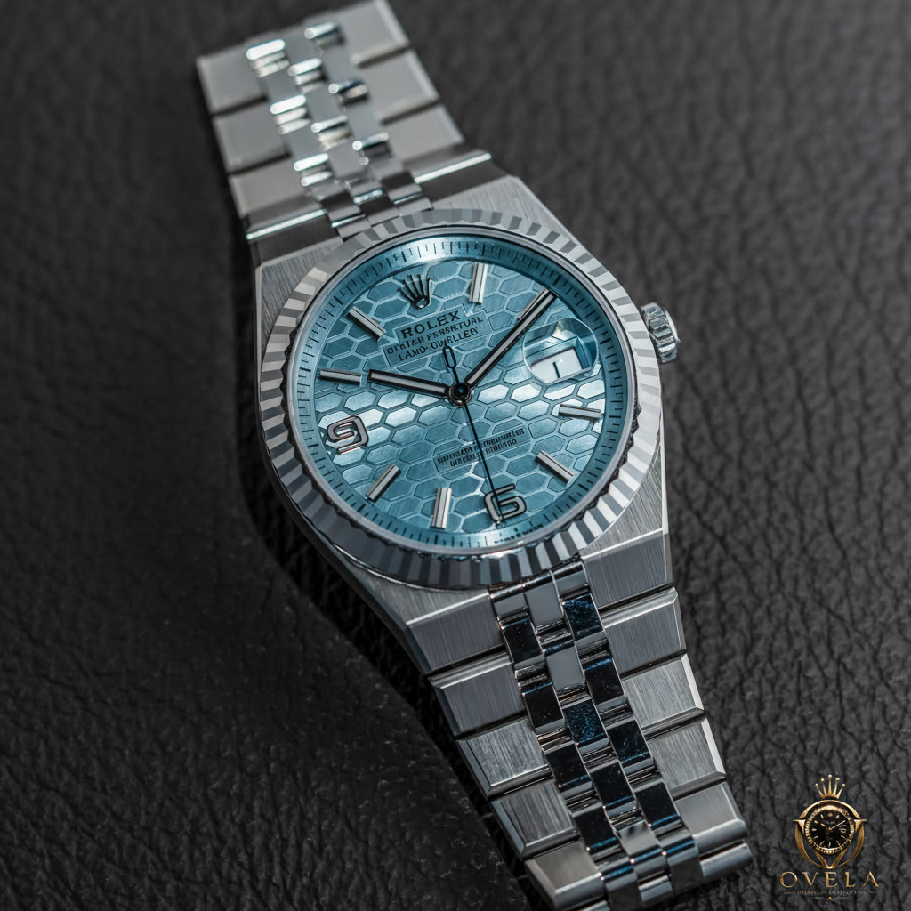 Land-Dweller Suisse Blue - Cuir noir avec logo OVELA