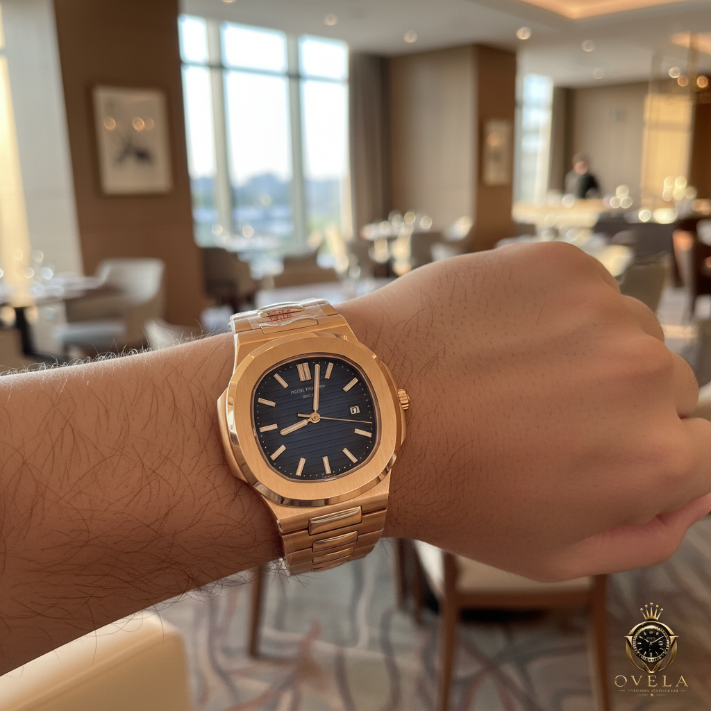 Patek Philippe Nautilus Or Rose - Vue au poignet lifestyle