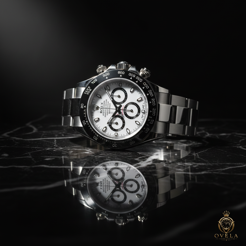 Rolex Daytona Blanc - Marbre noir avec logo OVELA