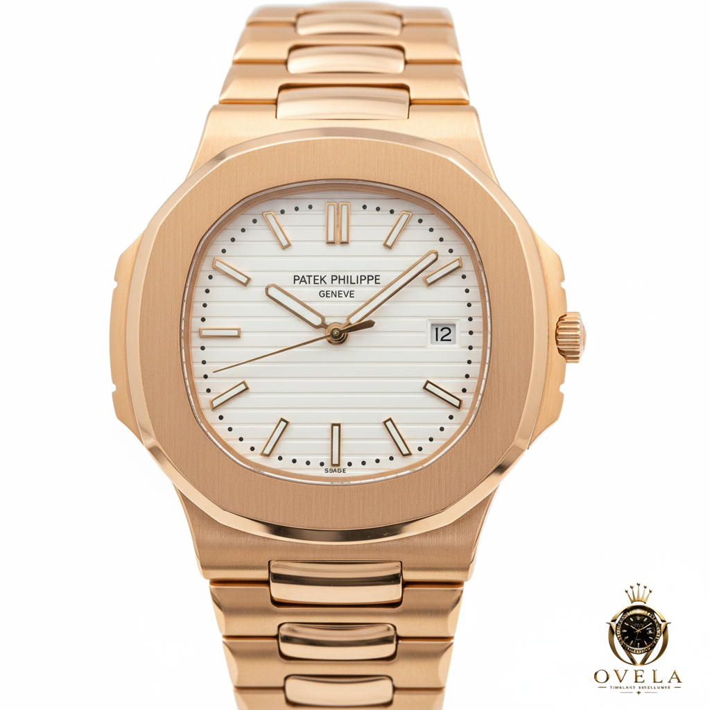 Patek Philippe Nautilus Or Rose - Gros plan cadran blanc