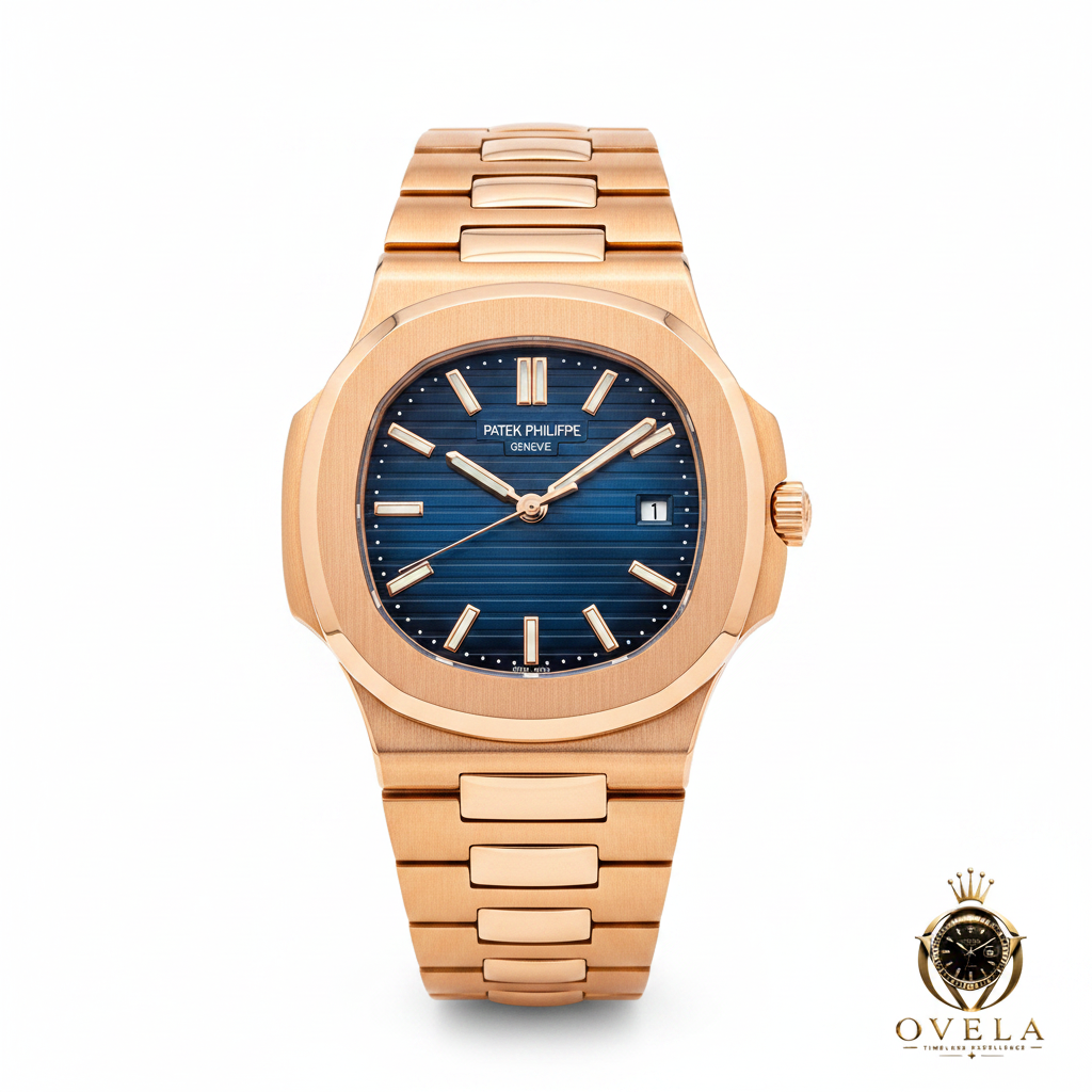 Patek Philippe Nautilus Full Or Rose Bleu - Photo de couverture fond blanc