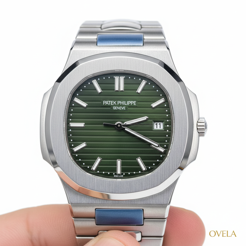 Patek Philippe Nautilus 5711 cadran vert olive fond blanc