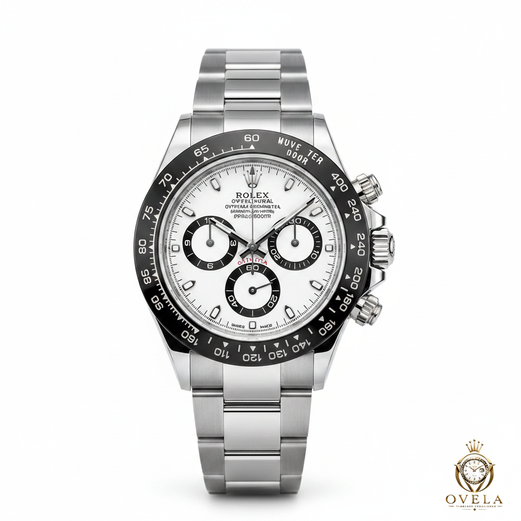 Rolex Daytona Blanc - Couverture fond blanc avec logo OVELA