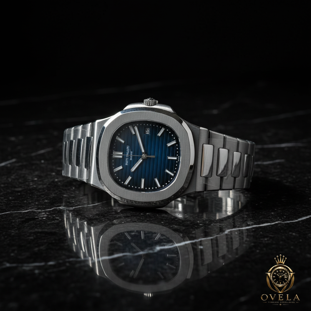 Patek Philippe Nautilus Full Acier Bleu - Marbre noir avec logo OVELA