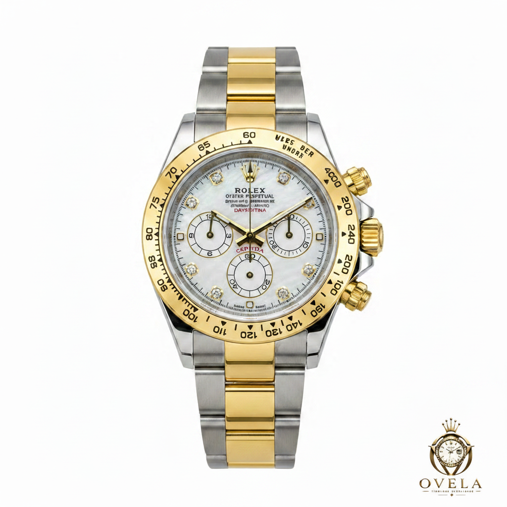 Rolex Daytona Bicolore Nacre - Fond blanc avec logo OVELA