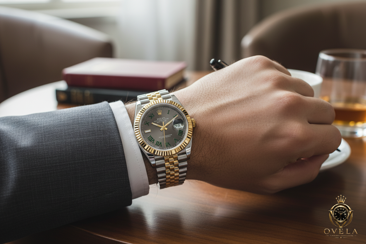 Rolex Datejust Bicolore Wimbledon - Vue au poignet lifestyle