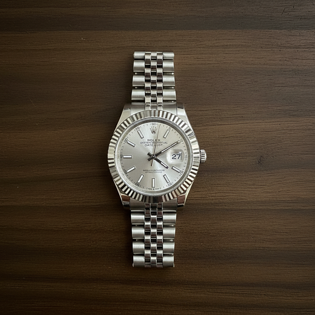 Rolex Datejust flat lay bois