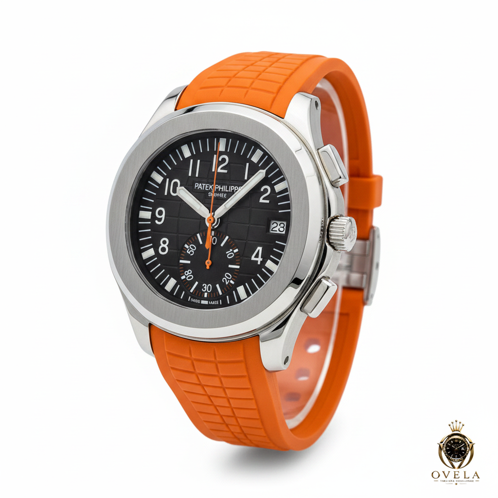 Patek Philippe Aquanaut Chrono Noir Orange - Couverture fond blanc