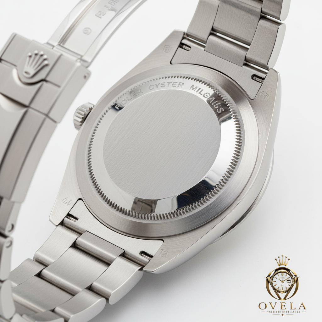 Rolex Milgauss Z-Blue - Dos boîtier avec logo OVELA