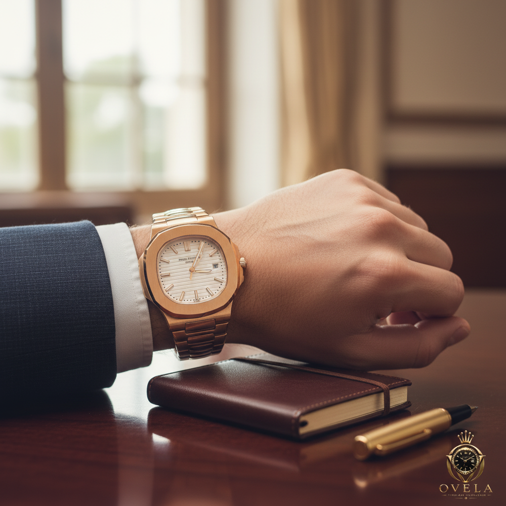 Patek Philippe Nautilus Or Rose - Vue au poignet lifestyle