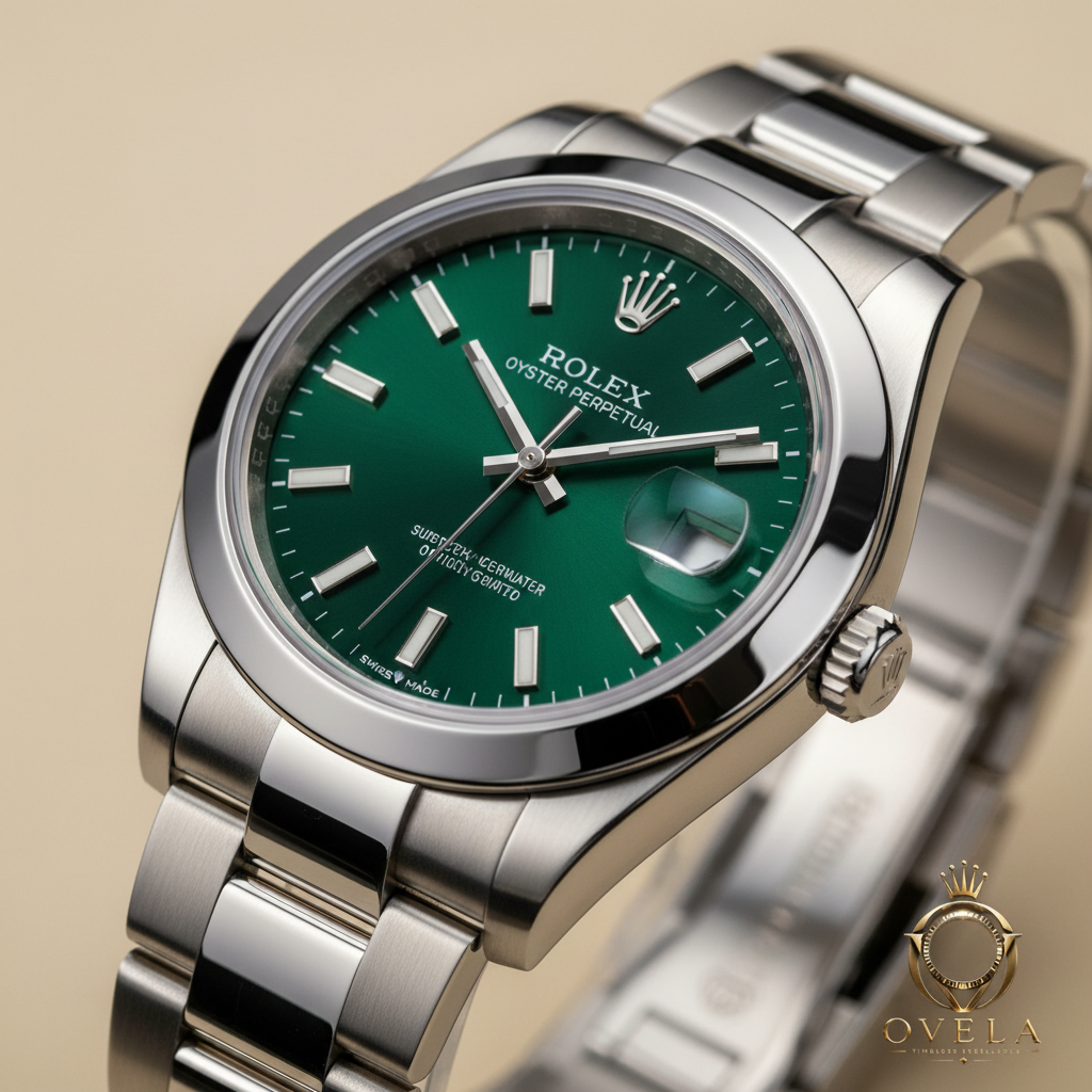 Rolex Oyster Perpetual Vert - Close-up cadran avec logo OVELA